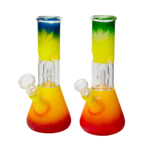 8" Dome Perc Leaf Rainbow Glass Bong